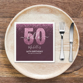 Hello 50! - Modern 50th Birthday with Pink glitter Serviette