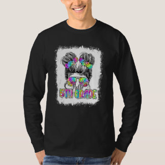 Hello 5th Grade Messy Bun Girls Tie Dye Cute Back  T-Shirt