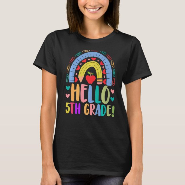 Hello 5th Grade School Rainbow Grade Acedamic T-Shirt (Vorderseite)