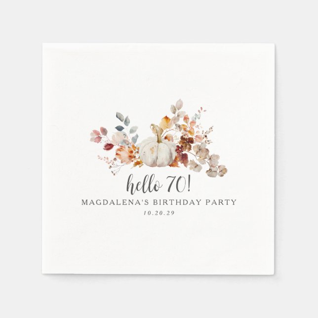Hello 70 Fall Pumpkin Blätter Custom Birthday Serviette (Vorderseite)