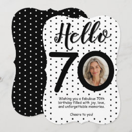 Hello 70 Foto Black & White Dots Geburtstagskarte