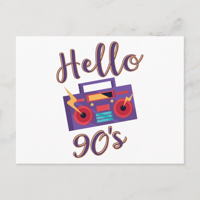 Hello 90s radio cassette recorder postcard postkarte (Vorderseite)