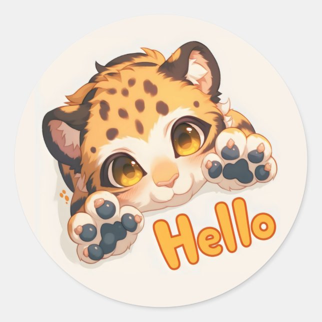 Hello Anime Animal Cat Runder Aufkleber (Vorderseite)