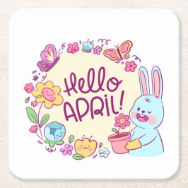 Hello april rechteckiger pappuntersetzer
