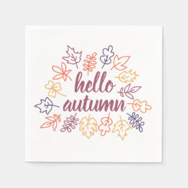 Hello Autumn Fall Floral Typography Modern Serviette
