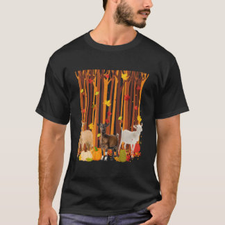 Hello Autumn Goat Maple Leaf Fall Pumpkin S T-Shirt