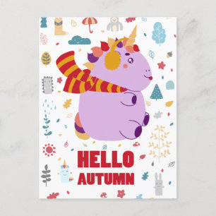 Hello Autumn Lila Unicorn Postkarte