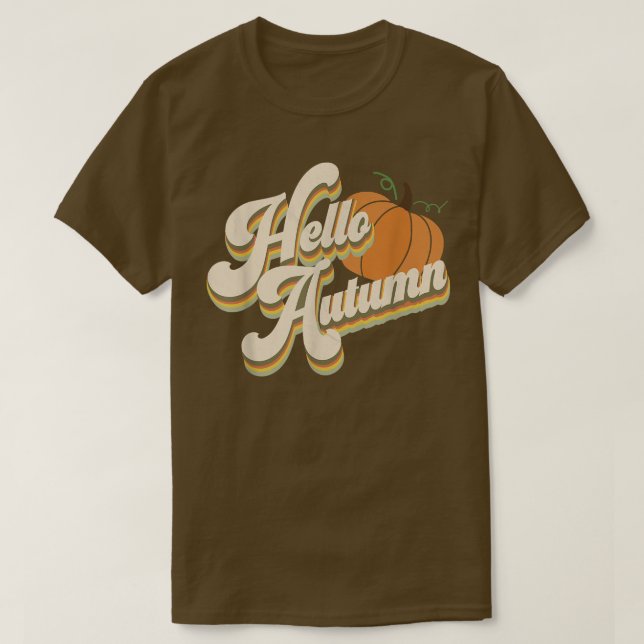 Hello Autumn Pumpkin Fall Cute Fun Retro  T-Shirt (Design vorne)