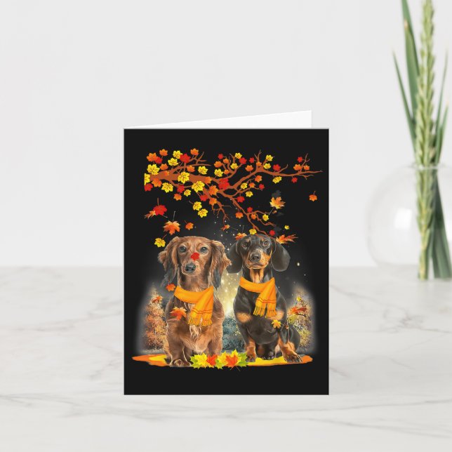 Hello Autumn Season Happy Thanksgiving Dachshund f Karte (Vorderseite)