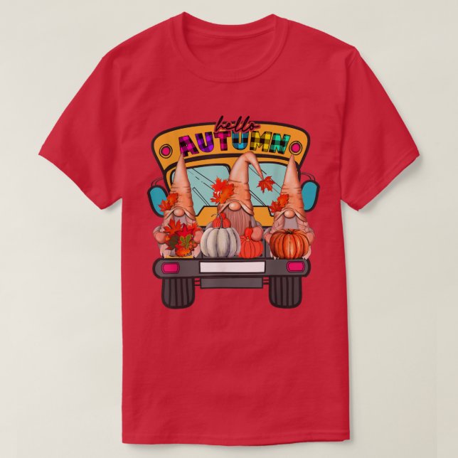 Hello Autumn Truck Gnomen Pumpkin Fall Leaves Than T-Shirt (Design vorne)