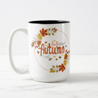 Hello Autumn with Leaf Design Zweifarbige Tasse