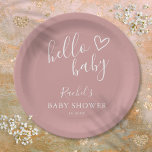 Hello Baby Boho Dusty Rose Girl Baby Shower Pappteller<br><div class="desc">Eine moderne,  minimalistische Babyduschplatte mit niedlichem,  handgezeichnet Herz und stilvoller Typografie auf staubigen Rose-rosa Hintergrund. Entwickelt von Thisisnotme©</div>