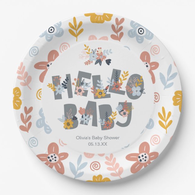 Hello Baby Boho Floral Baby Shooting Paper Teller (Vorderseite)
