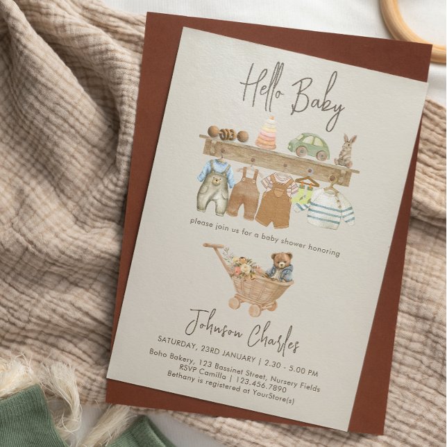 Hello Baby Boho Kinderzimmer Niedlich Neutral Baby Einladung (Hello Baby Boho Nursery Cute Neutral Baby Shower Invitation)