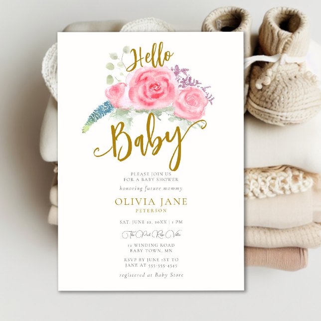 Hello Baby Boho Rose Wreath Neutral Baby Shower Einladung (Von Creator hochgeladen)