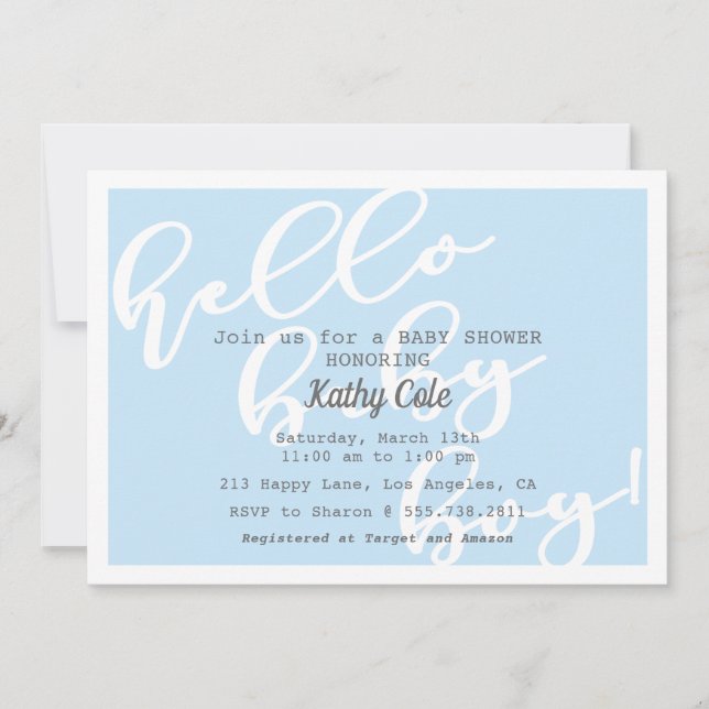 Hello Baby Boy - Blue Modern Baby Dusche Einladung (Vorderseite)