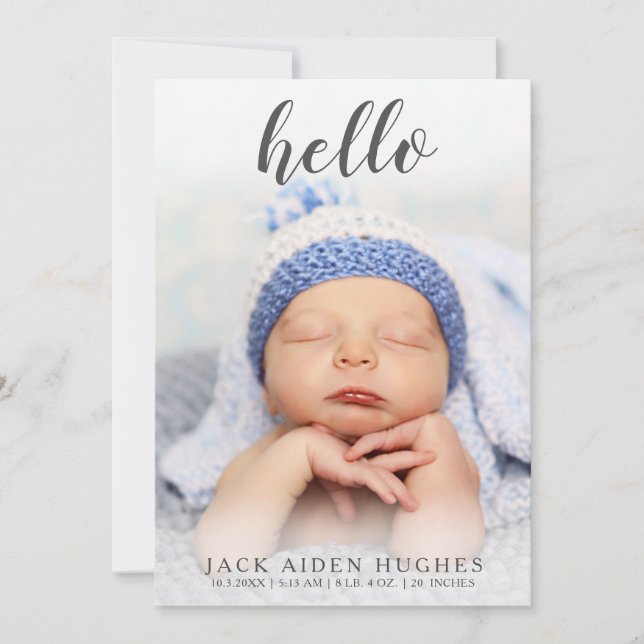 Hello Baby Boy Girl Geburtshilfekarte Ankündigung (Vorderseite)