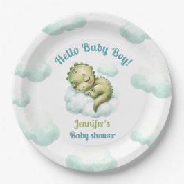 Hello Baby Boy Niedlich Dinosaur Blue Boy Baby Sho Pappteller