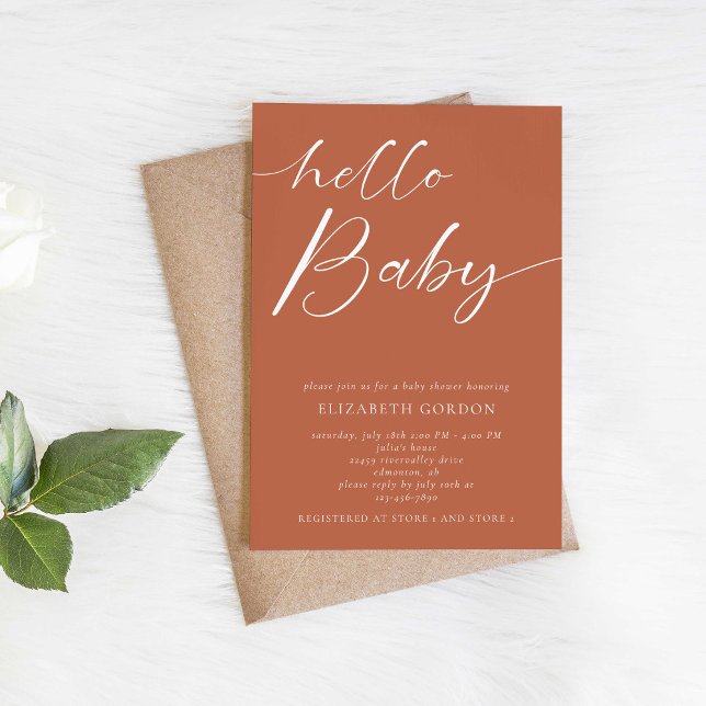 Hello Baby Copper Minimalistisch Boho Babydusche Einladung (Von Creator hochgeladen)