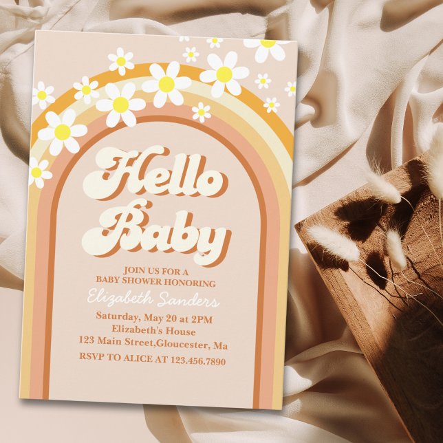 Hello Baby Cute Groovy Baby Shower Einladung (Von Creator hochgeladen)