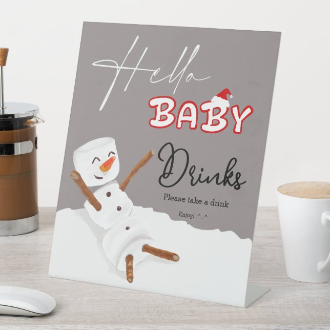 Hello Baby Cute Snowman Baby Shower Drinks Sockelschild (In Situ)