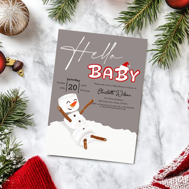 Hello Baby Cute Snowman Baby Shower Einladung (Von Creator hochgeladen)