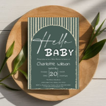 Hello Baby Dark Green Stripes Baby Shower