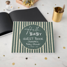 Hello Baby Dark Green Stripes Baby Shower