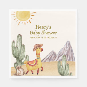 Hello Baby Desert Cactus Llama Cowboy Baby Shower Serviette