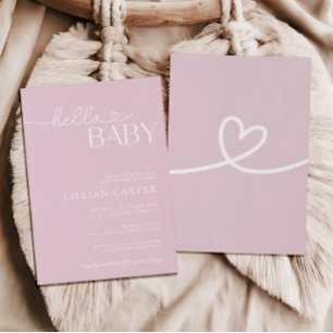 Hello Baby Dusche Heart Baby Pink Minimalistisch Einladung