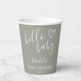 Hello Baby Duwer Gender Neutral Boho Sage Green Pappbecher