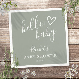 Hello Baby Duwer Gender Neutral Boho Sage Green Serviette