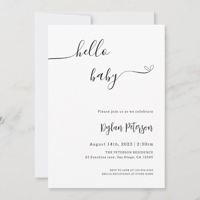 Hello Baby | Einladung zur Minimalistischen Babydu (Vorderseite)