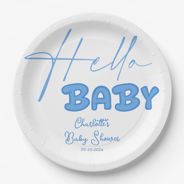 Hello Baby Elegant Baby Shower Pappteller (Vorderseite)