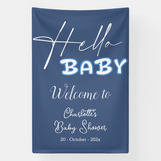 Hello Baby Elegant Dark Blue Baby Shower Banner (Vertikal)