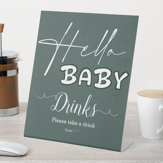 Hello Baby Elegant Dark Green Baby Duschtränke Sockelschild (In Situ)