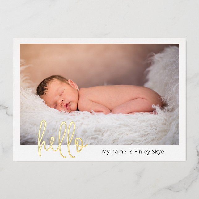 Hello Baby Foto Modern Foil Birth Ankündigung (Vorderseite)