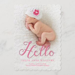 Hello Baby Girl Dream Birth Ankündigung Fotokarte