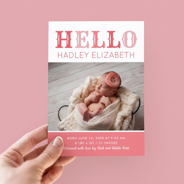 Hello Baby Girl Foto Geburtserklärung Ankündigung (Von Creator hochgeladen)