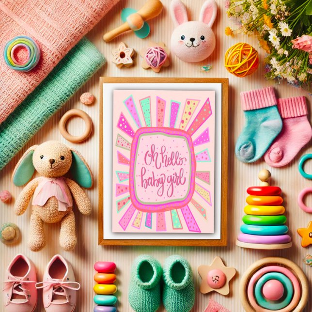 Hello Baby Girl Niedlich Pink Modern Whimsical Karte (Von Creator hochgeladen)
