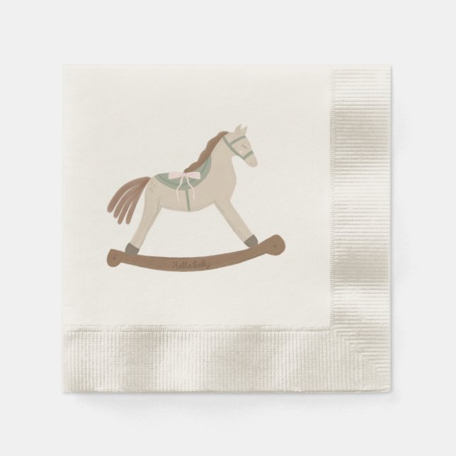 Hello Baby Girl Pink & Green Bow Rocking Horse Serviette (Vorderseite)
