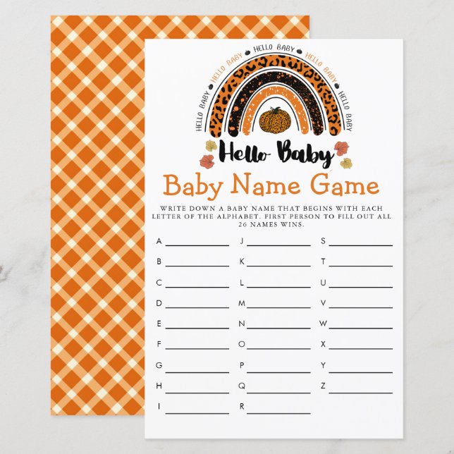 Hello Baby Girl Pumpkin Baby Dusche Name Game (Vorne/Hinten)