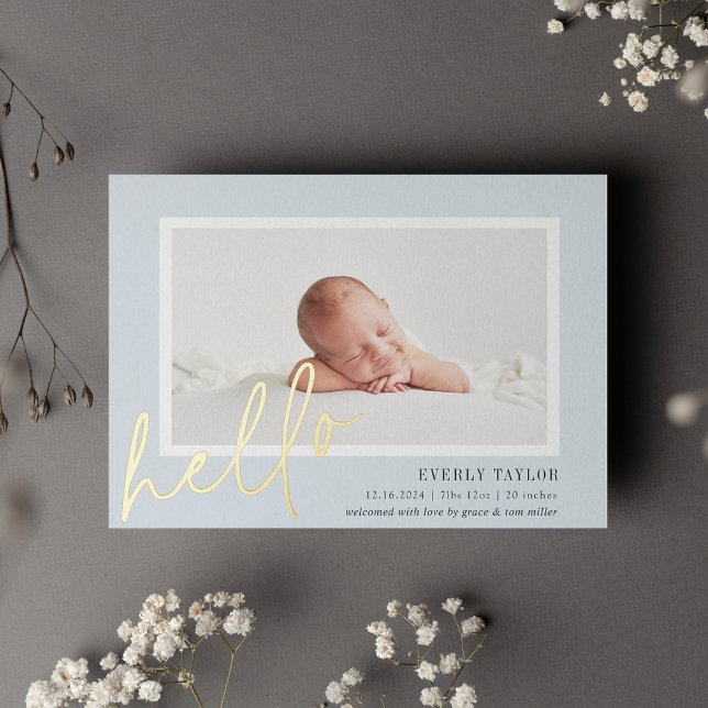 Hello Baby Gold Foil Foto Geburtserklärung Folieneinladung (Von Creator hochgeladen)