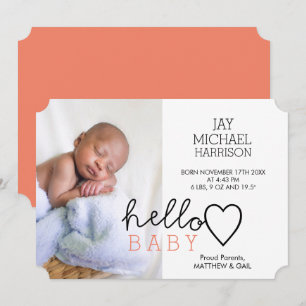 Hello Baby Heart Birth Ankündigung