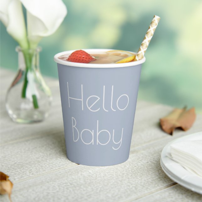 Hello Baby Minimal Clean Blue Boy Typografie Pappbecher (In Situ)
