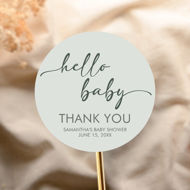 Hello Baby Minimalist Baby Shower Runder Aufkleber (Hello Baby Baby Shower Sticker)