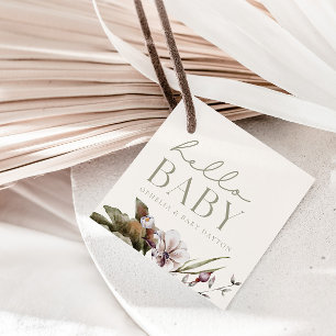 HELLO BABY Minimalistisches Alter & Elfenbeinwil Geschenkanhänger