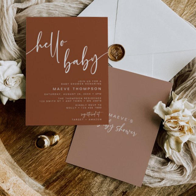 Hello Baby Modern Terracotta Baby Dusche einladen Einladung (Von Creator hochgeladen)