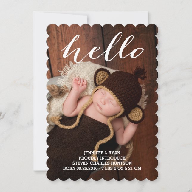 HELLO BABY MODERNE GEBURTSANKÜNDIGUNG FOTOKARTE ANKÜNDIGUNG (Vorderseite)