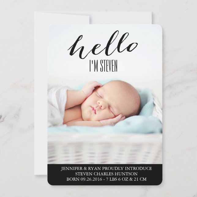 HELLO BABY MODERNE GEBURTSANKÜNDIGUNG FOTOKARTE ANKÜNDIGUNG (Vorderseite)